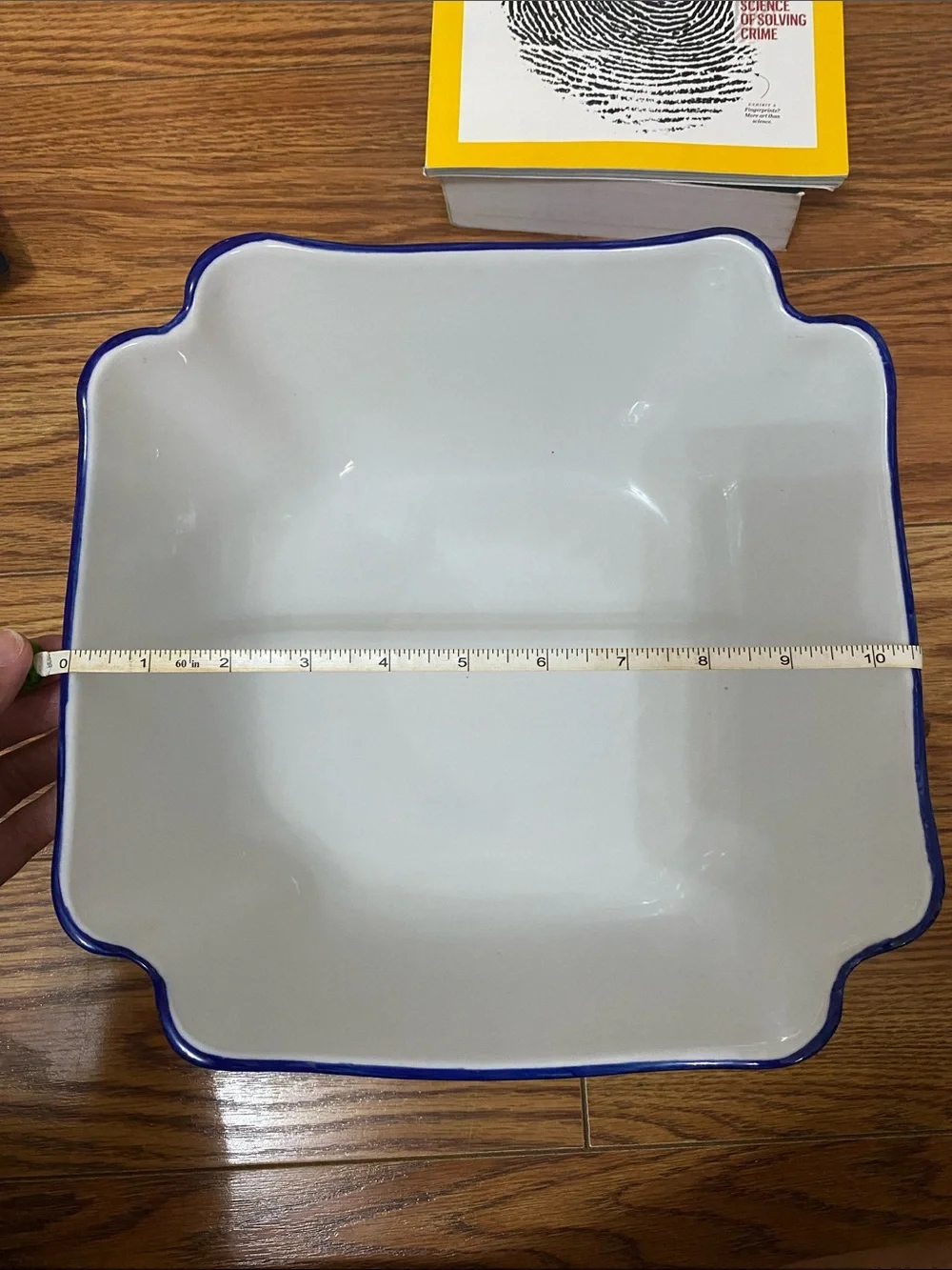 Vintage WCL Fleur De Lis Serving Dish Bowl Scalloped Corners, Blue And White